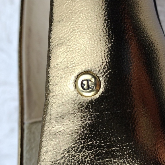 Etienne Aigner Gail Gold Leather Pointed-Toe Skinny Heel Slip On Pump Shoe - Picture 13 of 16